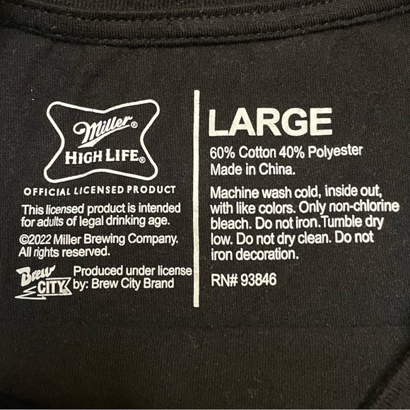 Miller High Life Black Gold Screen Printed Shirt Cropped Short Sleeve Large - Picture 4 of 6